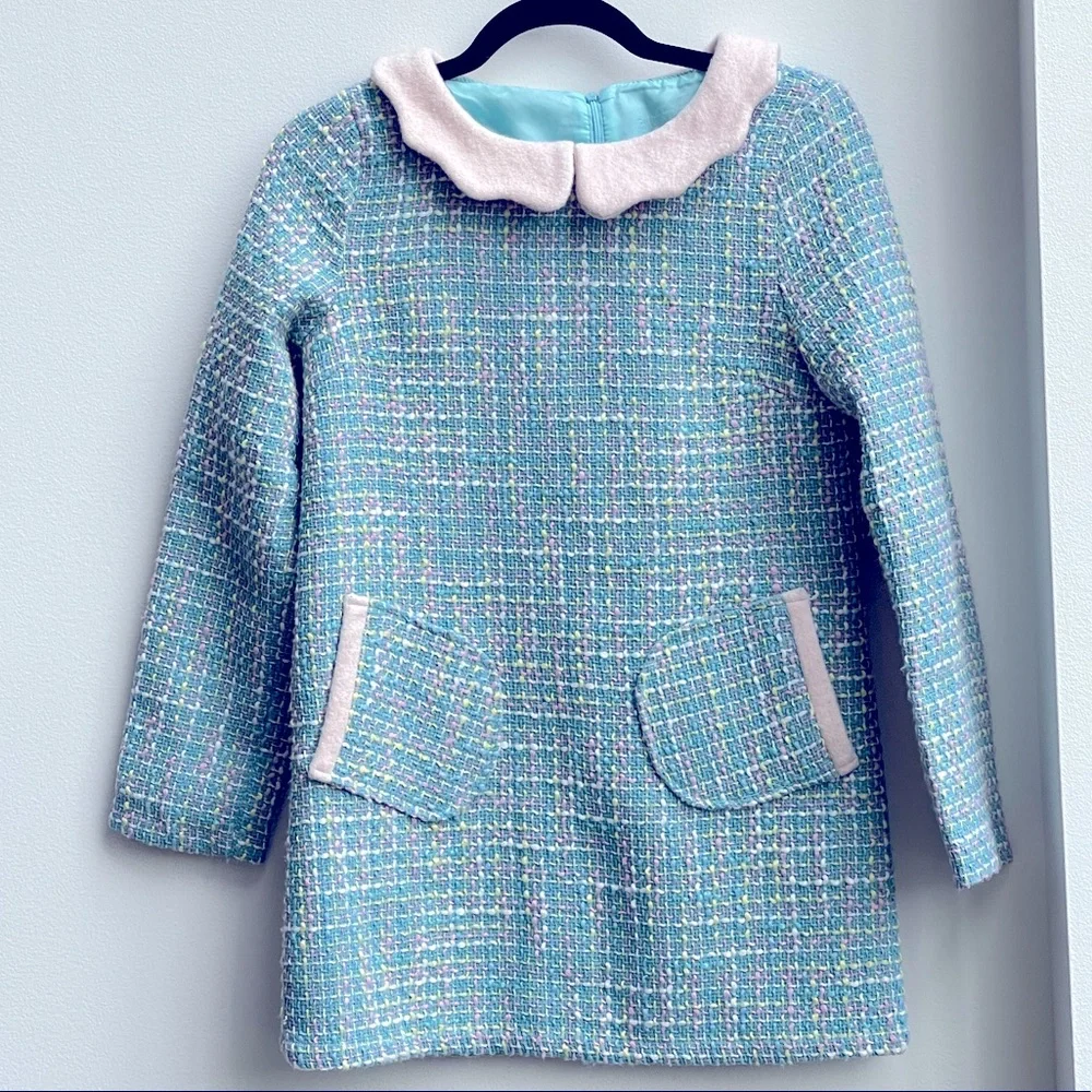Chicwish NWOT heavy tweed baby blue light blue dress with white collar - Picture 5 of 5